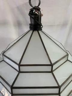 Large Art Deco Style White Milk Glass Chandelier Pendant or Lantern a Pair - 2867055