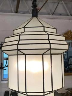 Large Art Deco Style White Milk Glass Chandelier Pendant or Lantern a Pair - 2867090