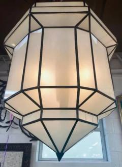 Large Art Deco Style White Milk Glass Chandelier Pendant or Lantern a Pair - 2867148