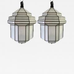 Large Art Deco Style White Milk Glass Chandelier Pendant or Lantern a Pair - 2901912
