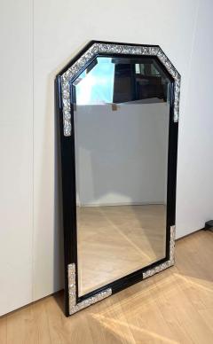 Large Art Deco Wall Mirror Black Lacquer on Oak Silver Leaf France circa 1930 - 2825326