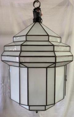 Large Art Deco White Milk Glass Chandelier Pendant or Lantern - 2867016