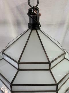 Large Art Deco White Milk Glass Chandelier Pendant or Lantern - 2867019