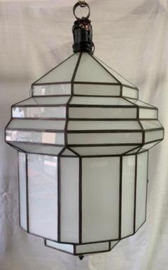 Large Art Deco White Milk Glass Chandelier Pendant or Lantern - 2867021
