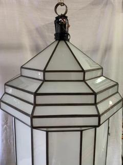 Large Art Deco White Milk Glass Chandelier Pendant or Lantern - 2867026