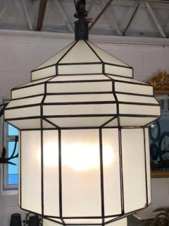Large Art Deco White Milk Glass Chandelier Pendant or Lantern - 2867117