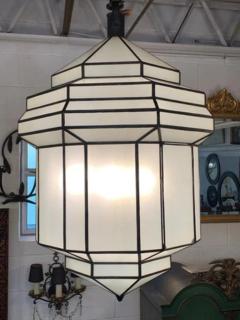 Large Art Deco White Milk Glass Chandelier Pendant or Lantern - 2867121
