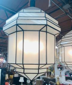 Large Art Deco White Milk Glass Chandelier Pendant or Lantern - 2867165