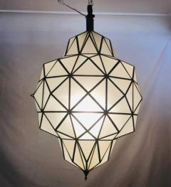 Large Art Deco while milk chandelier pendant or lantern in dome shape a pair - 2867010