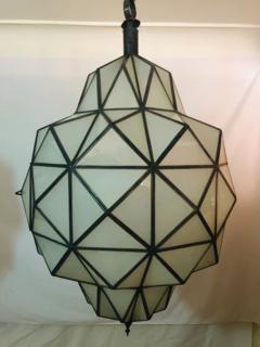 Large Art Deco while milk chandelier pendant or lantern in dome shape a pair - 2867013