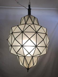 Large Art Deco while milk chandelier pendant or lantern in dome shape a pair - 2867014