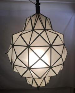 Large Art Deco while milk chandelier pendant or lantern in dome shape a pair - 2867015