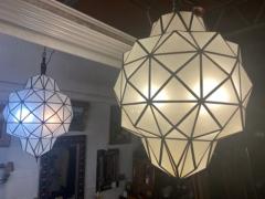 Large Art Deco while milk chandelier pendant or lantern in dome shape a pair - 2867083