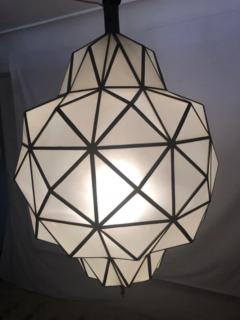 Large Art Deco while milk chandelier pendant or lantern in dome shape a pair - 2867093