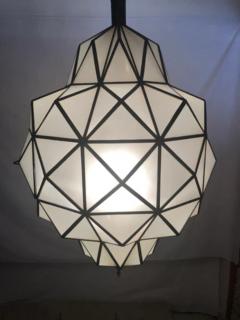 Large Art Deco while milk chandelier pendant or lantern in dome shape a pair - 2867096