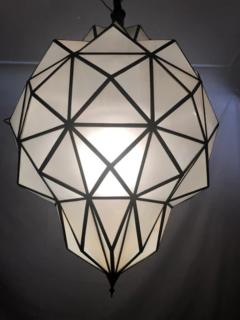 Large Art Deco while milk chandelier pendant or lantern in dome shape a pair - 2867099