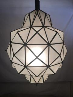 Large Art Deco while milk chandelier pendant or lantern in dome shape a pair - 2867101