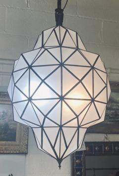 Large Art Deco while milk chandelier pendant or lantern in dome shape a pair - 2867182