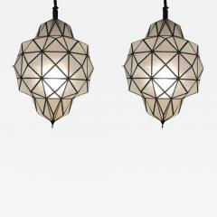 Large Art Deco while milk chandelier pendant or lantern in dome shape a pair - 2901914