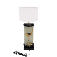 Large Artisan Table Lamp with Hand Painted Bird Motif 1960s - 3667307