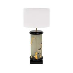 Large Artisan Table Lamp with Hand Painted Bird Motif 1960s - 3667309