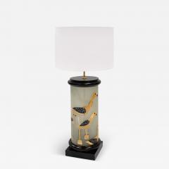 Large Artisan Table Lamp with Hand Painted Bird Motif 1960s - 3671234