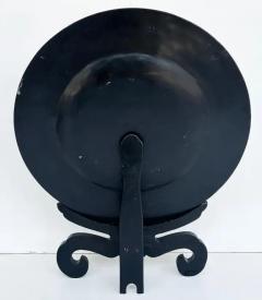 Large Asian Black Lacquer Gilt Wood Bird Charger on Stand Hand Painted - 3661079