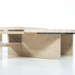 Large Asymmetrical Coffee Table attributed to Willy Ballez Travertine 1970s - 4361791