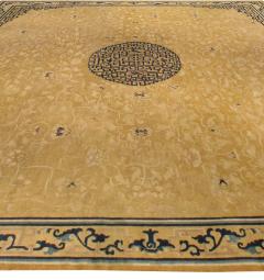 Large Authentic 19th Century Chinese Gold Beige Indigo Blue Handmade Carpet - 2457273