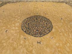 Large Authentic 19th Century Chinese Gold Beige Indigo Blue Handmade Carpet - 2457274