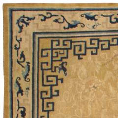 Large Authentic 19th Century Chinese Gold Beige Indigo Blue Handmade Carpet - 2457275