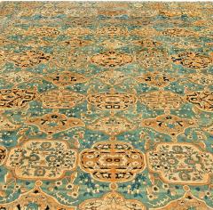 Large Authentic Kirman Botanic Blue Brown Handmade Wool Rug - 2447636