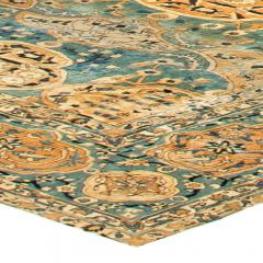 Large Authentic Kirman Botanic Blue Brown Handmade Wool Rug - 2447638