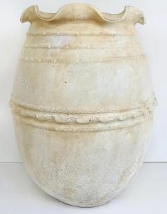 Large Balinese Scalloped Lip Unglazed Terracotta Planter White Washed Finish - 4147074