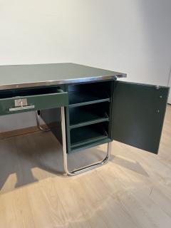 Large Bauhaus Partners Desk Green Lacquer Metal Steeltube Germany circa 1930 - 3332441