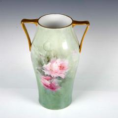 Large Bavarian Porcelain Double Handled Vase Hand Painted Roses Gold - 3624327