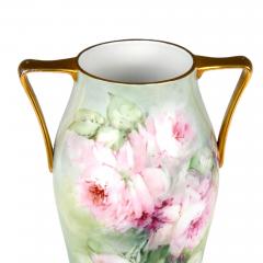 Large Bavarian Porcelain Double Handled Vase Hand Painted Roses Gold - 3624335