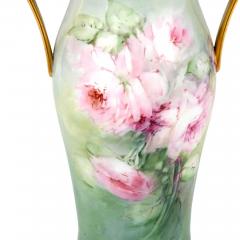 Large Bavarian Porcelain Double Handled Vase Hand Painted Roses Gold - 3624336
