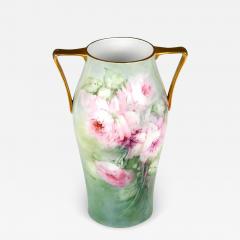 Large Bavarian Porcelain Double Handled Vase Hand Painted Roses Gold - 3624973