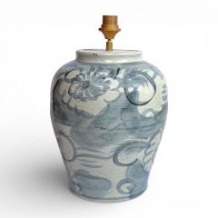 Large Blue White Ming Style Table Lamp with Floral Motif - 4455886