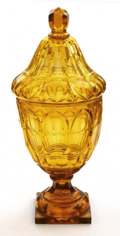 Large Bohemian Cut Crystal Amber colored Covered Jar - 1839851