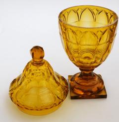 Large Bohemian Cut Crystal Amber colored Covered Jar - 1839866