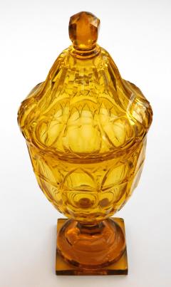 Large Bohemian Cut Crystal Amber colored Covered Jar - 1839872