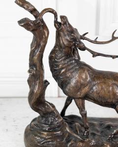 Large Bronze Animal Group Rutting Stag Late 19th Century - 4737389