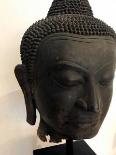 Large Bronze Buddha Head with Stand Thailand - 343267