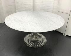 Large Carrara Marble Top Dining Table w Cast Aluminum Base - 1805688