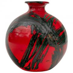 Large Ceramic Midcentury Bulbous Red Vase - 1089707