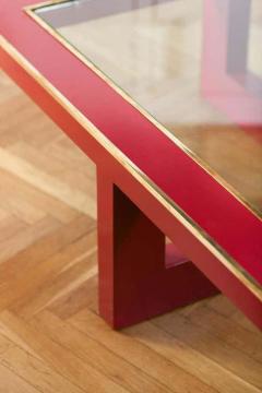 Large China red lacquered coffee table with brass details Italy 1970s - 3372942