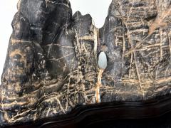 Large Chinese Horizontal Gray Lingbi Scholar Stone with Grotto on Display Stand - 4210959