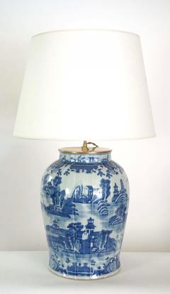 Large Chinese Late Qing Dynasty Blue and White Baluster Vase Table Lamp - 3300855